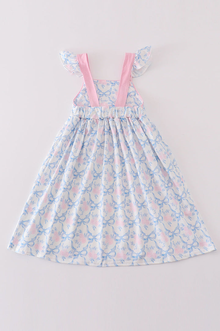 Blue Bow Tie Print Dress