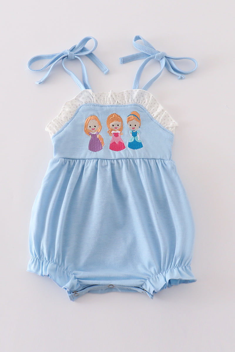 Blue Princess Embroidery Ruffle Girl Bubble