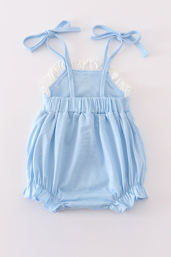 Blue Princess Embroidery Ruffle Girl Bubble