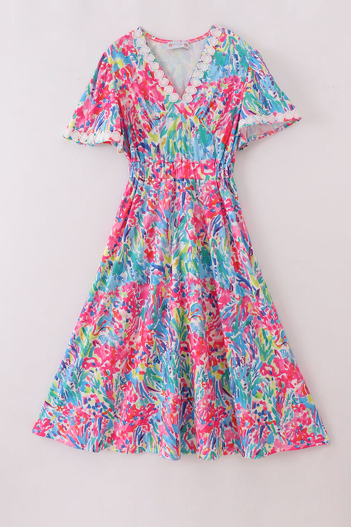 Vibrant Floral Lace Mom Dress