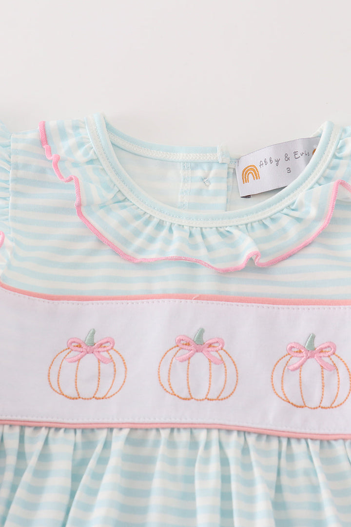 Pumpkin Embroidery Stripe Dress