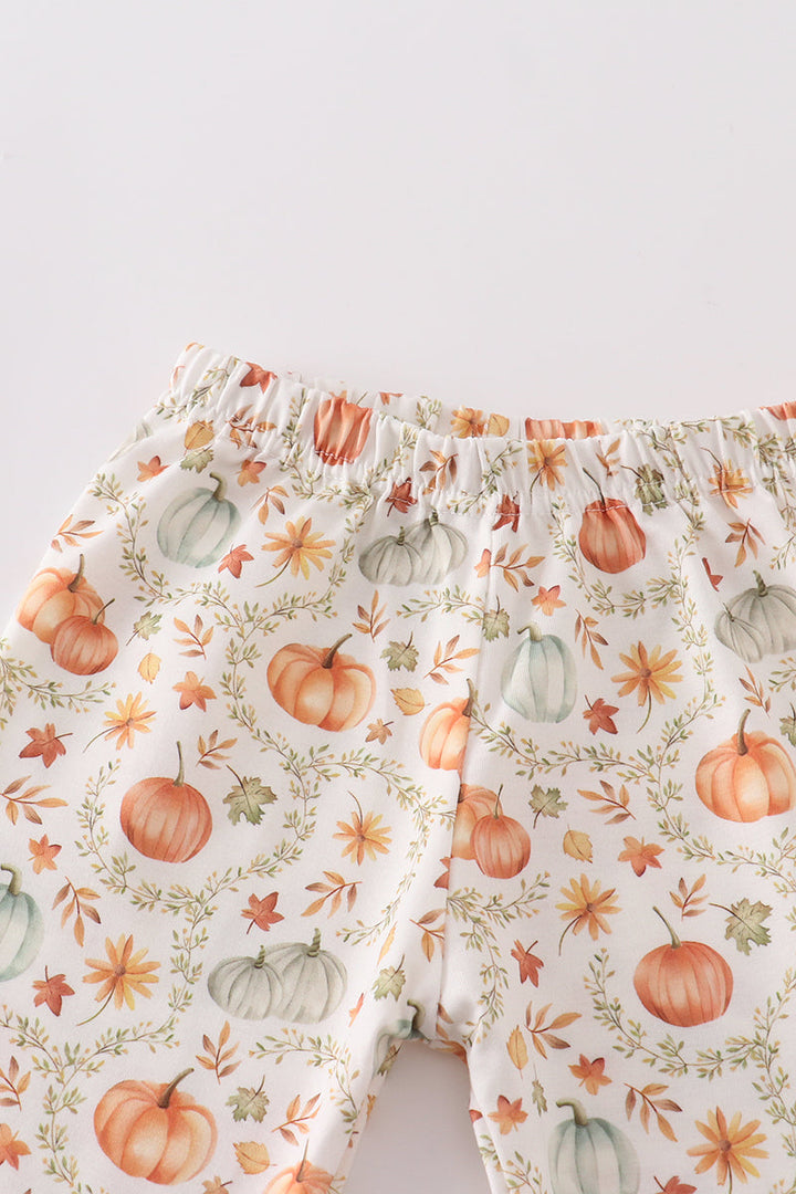 Green Pumpkin Print Girl Ruffle Set