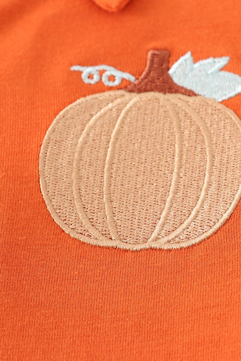 Brown Pumpkin Embroidery Boy Shirt