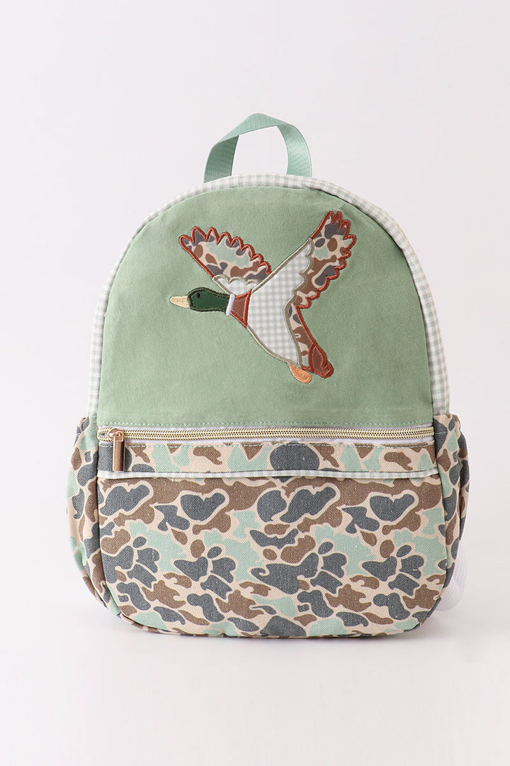 Green Camouflage Duck Applique Boy Schoolbag