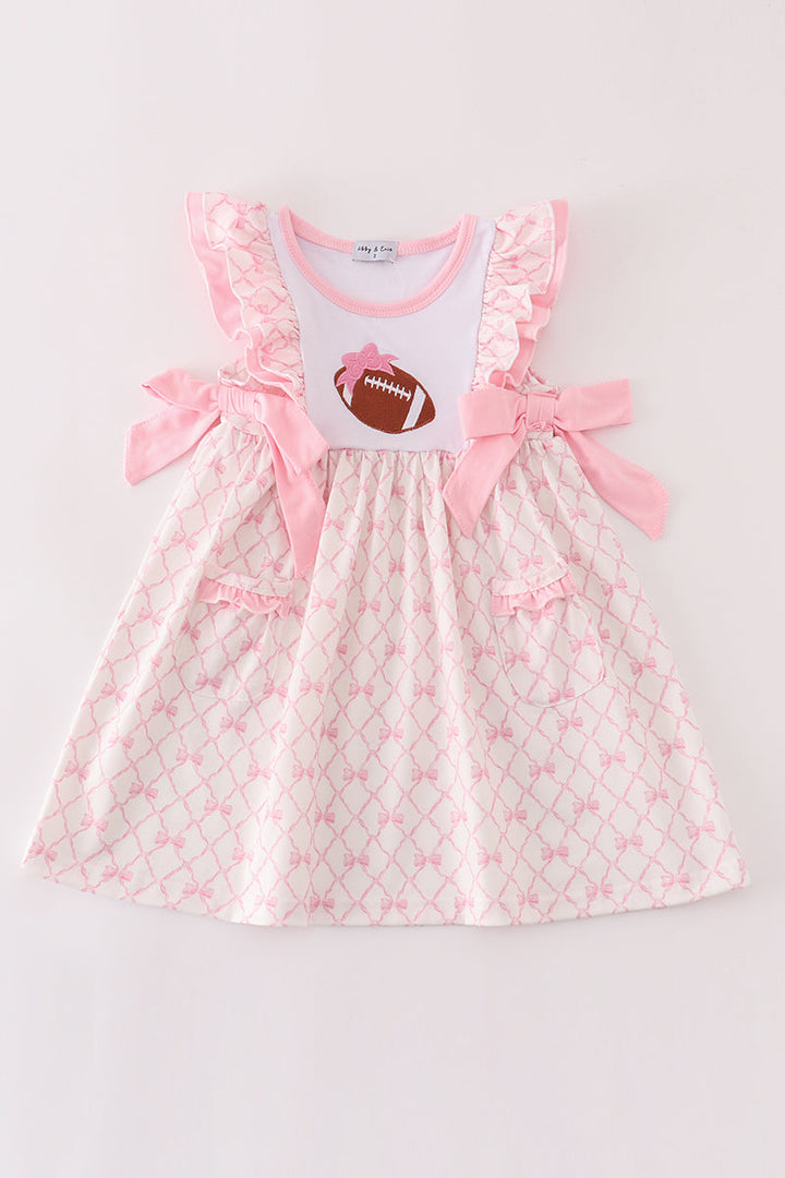 Pink Bow Football Embroidery Dress