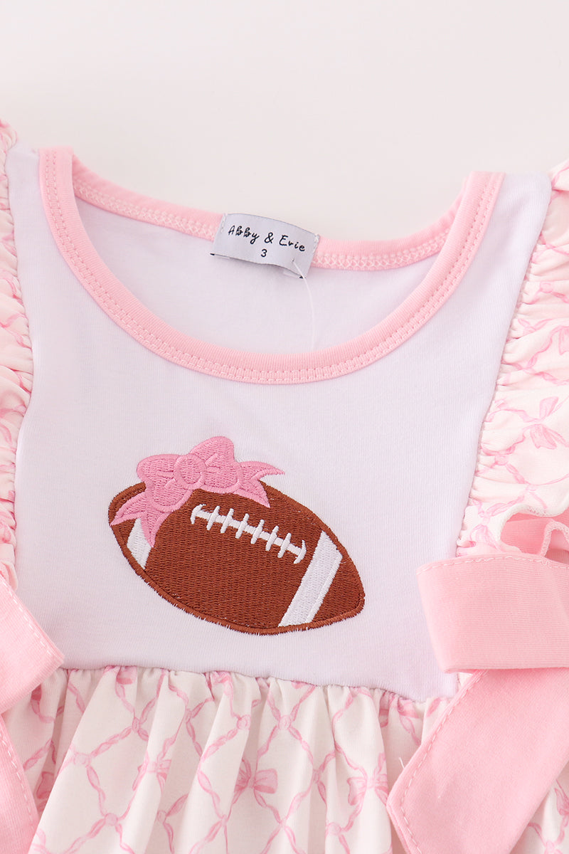 Pink Bow Football Embroidery Dress