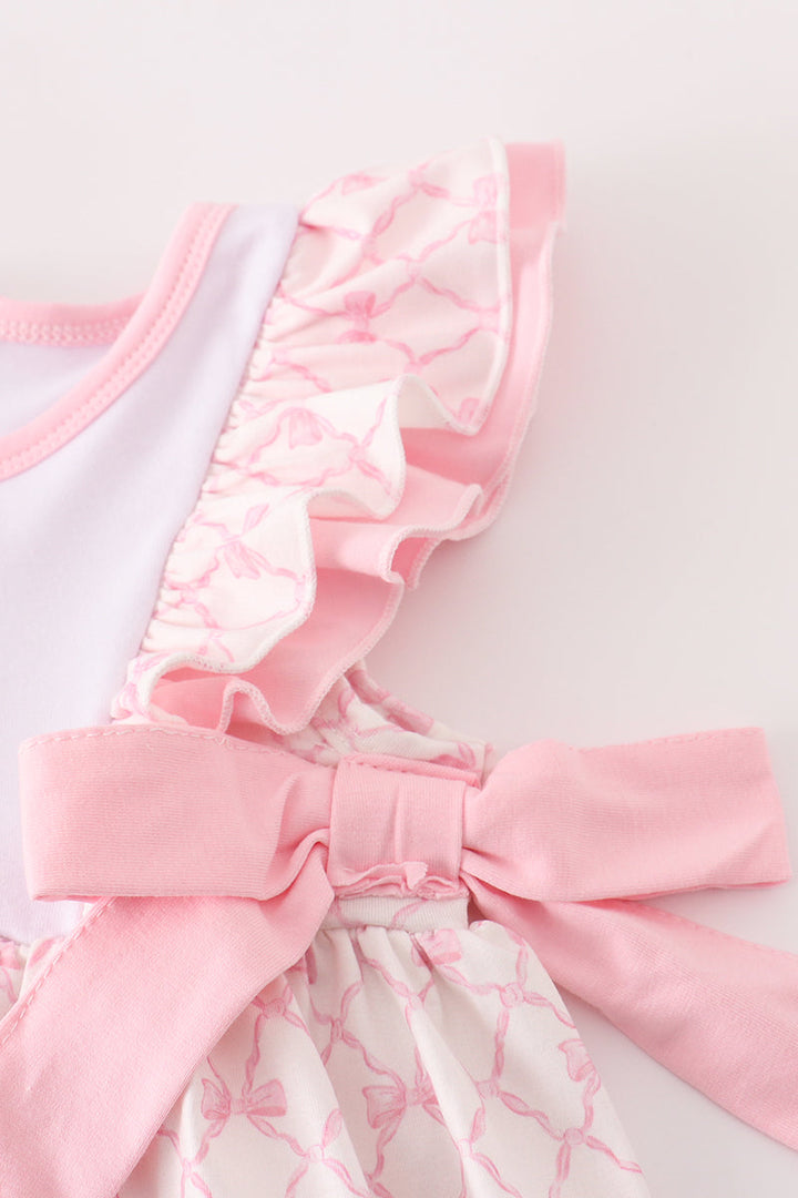 Pink Bow Football Embroidery Dress