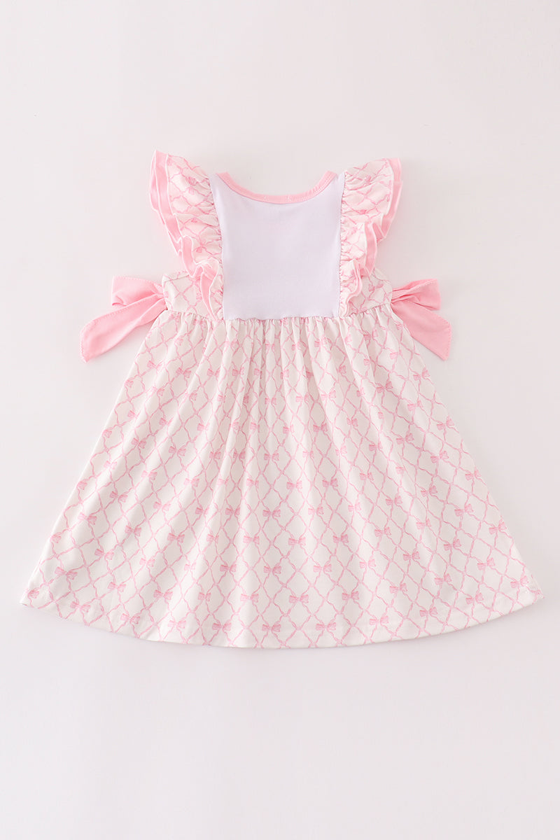 Pink Bow Football Embroidery Dress