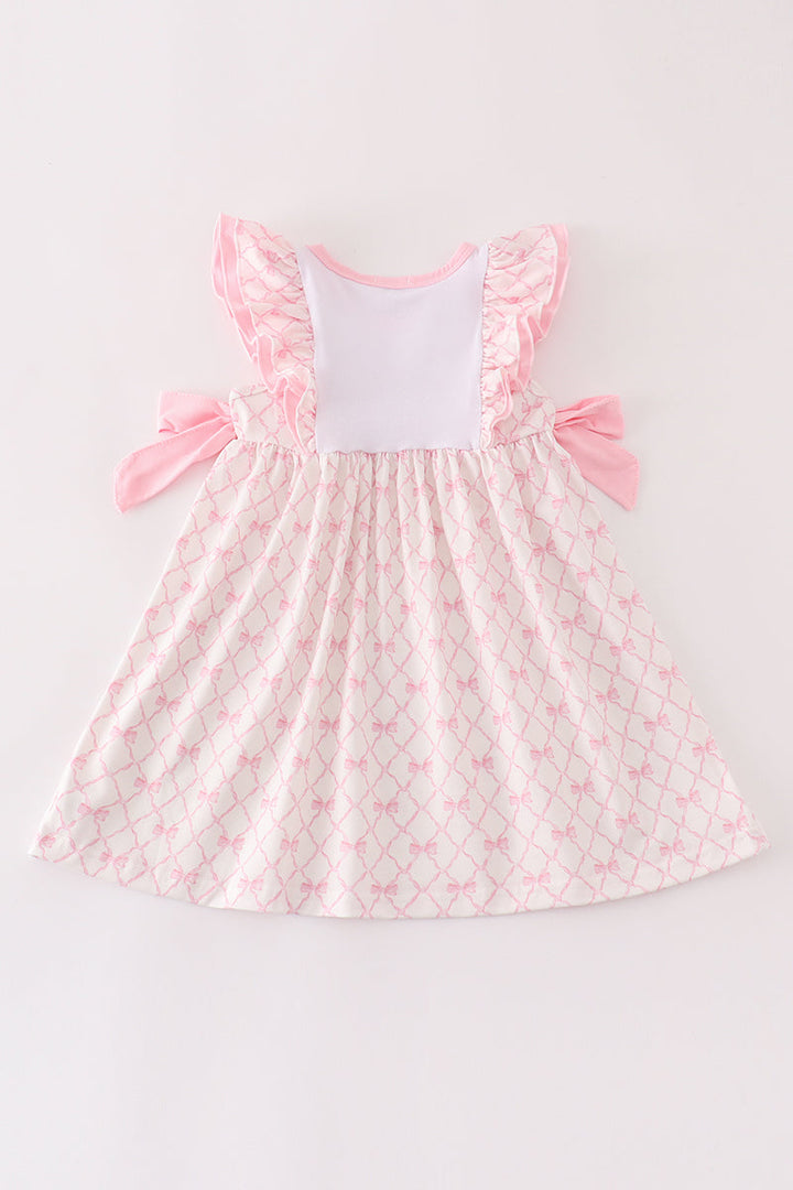 Pink Bow Football Embroidery Dress