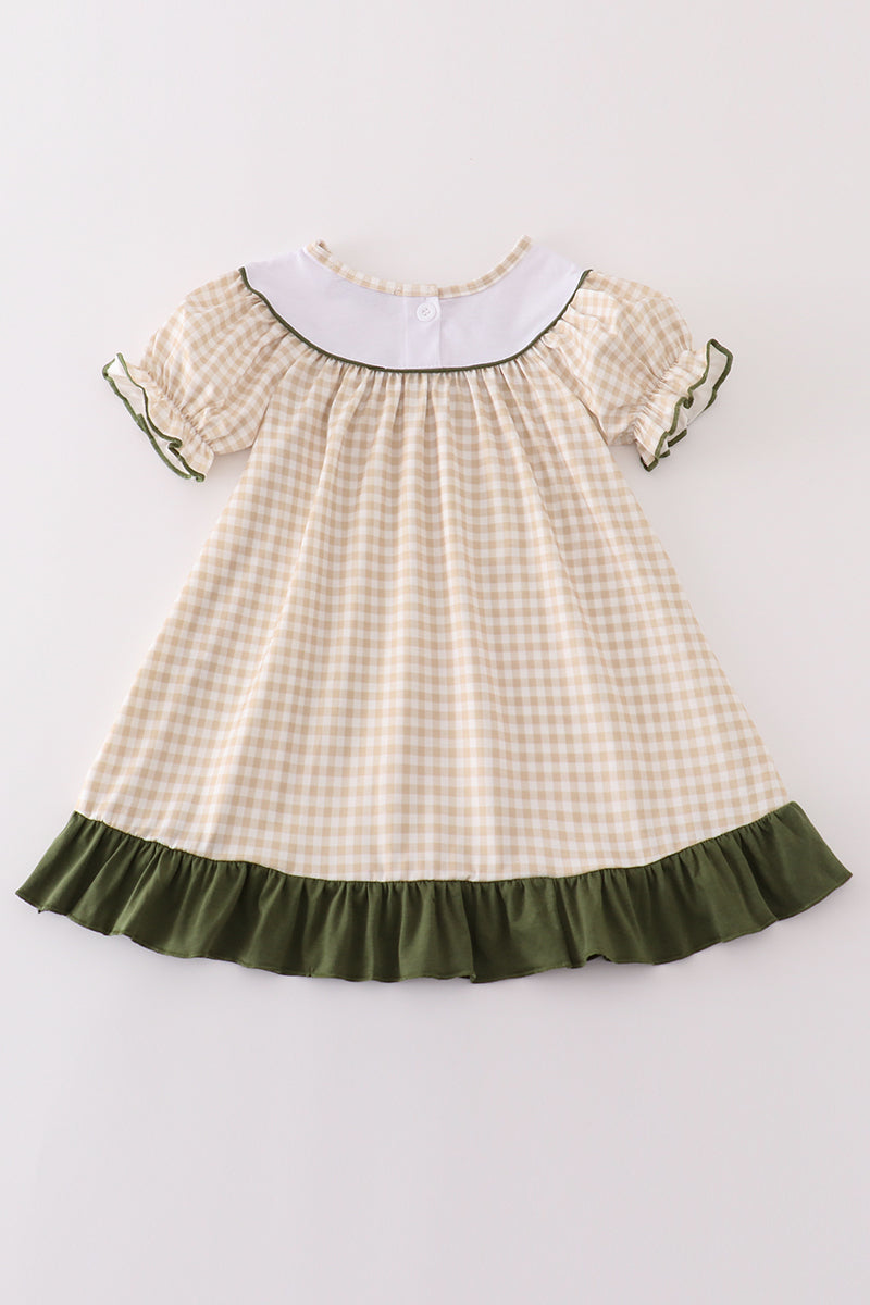 Gingham Hunting Embroidery Girl Dress