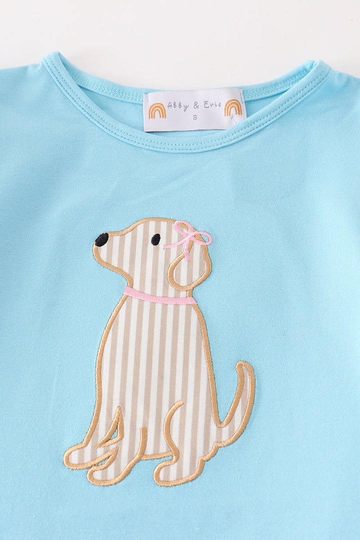 Blue Puppy Applique Girl Set