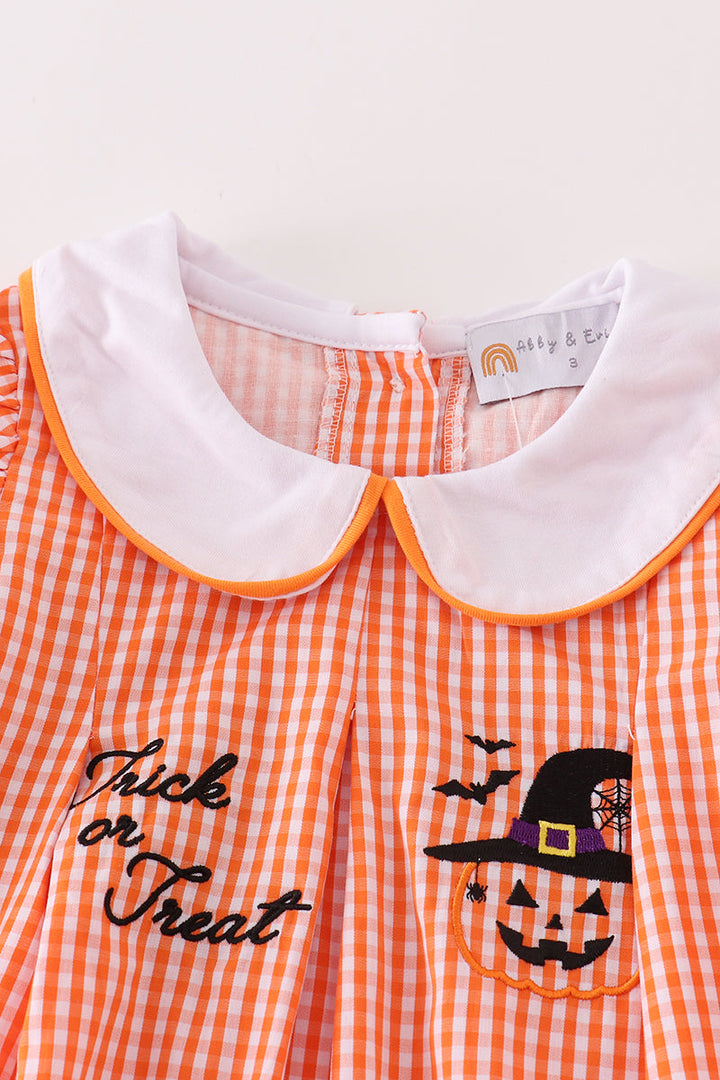 Orange Plaid Halloween Embroidery Dress