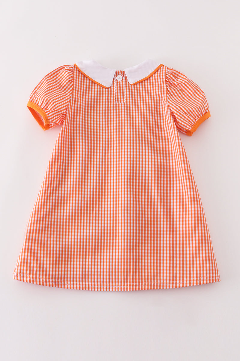 Orange Plaid Halloween Embroidery Dress