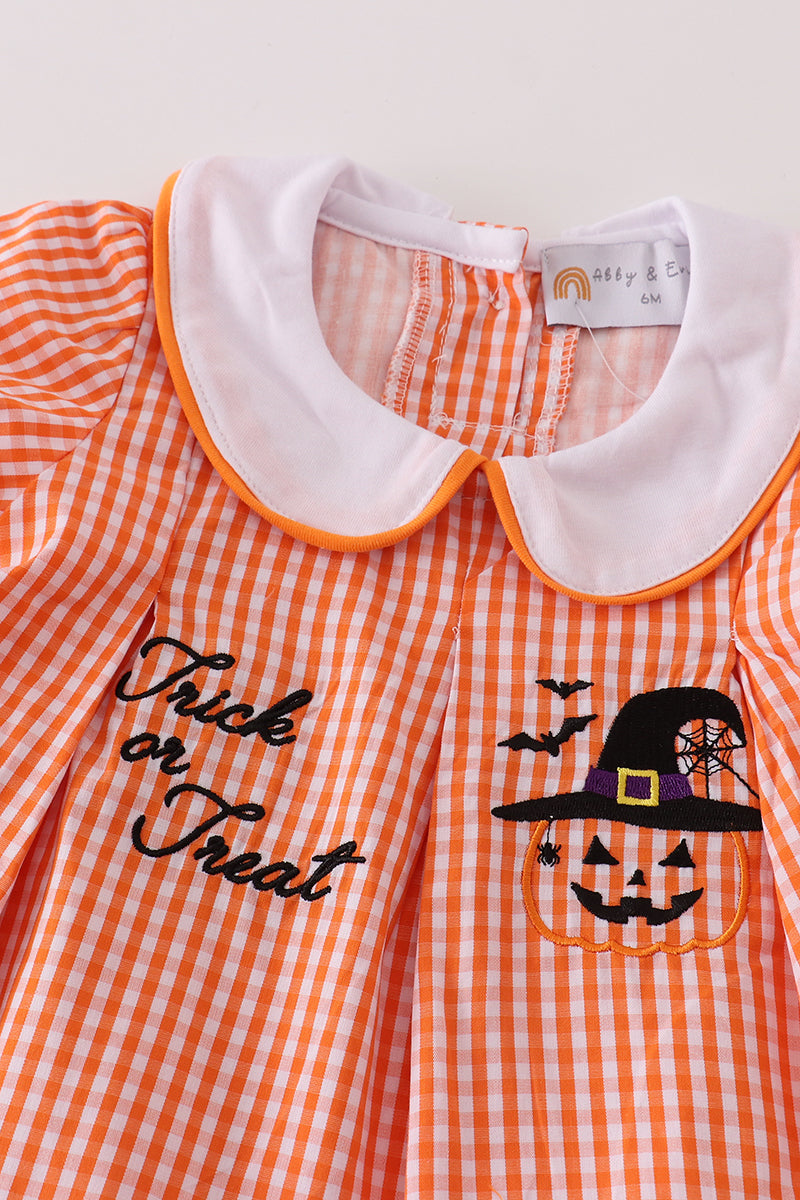 Orange Plaid Halloween Embroidery Baby Set