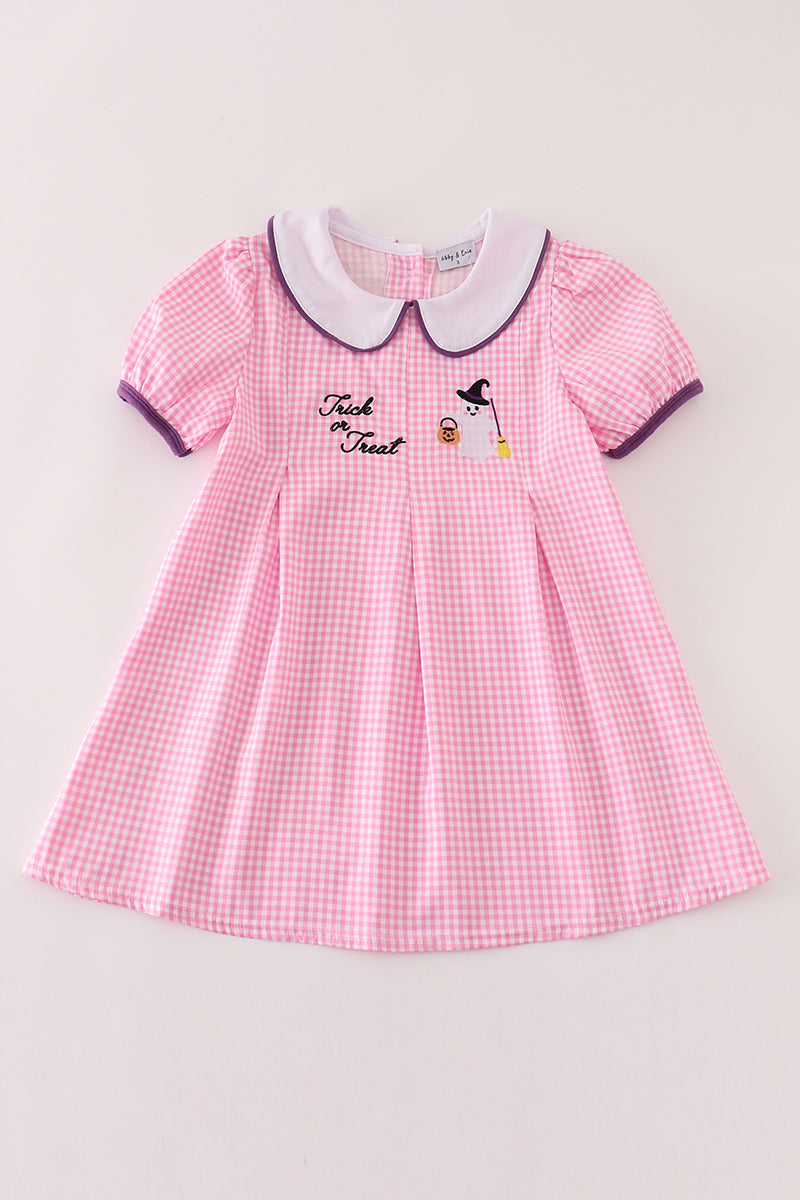 Pink Plaid Halloween Embroidery Dress