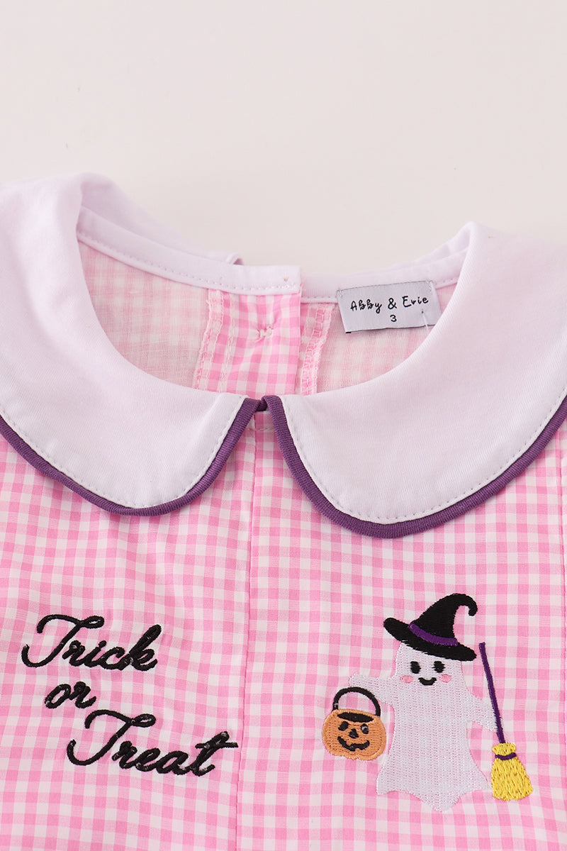 Pink Plaid Halloween Embroidery Dress