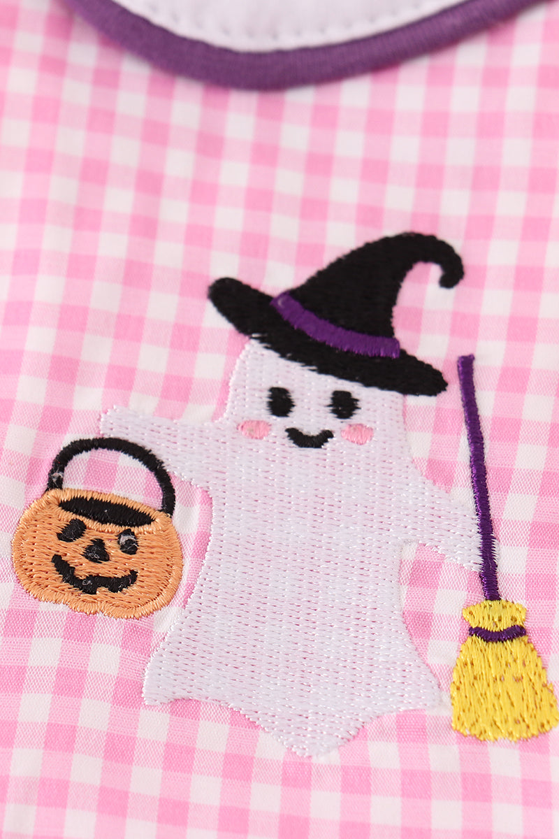 Pink Plaid Halloween Embroidery Dress