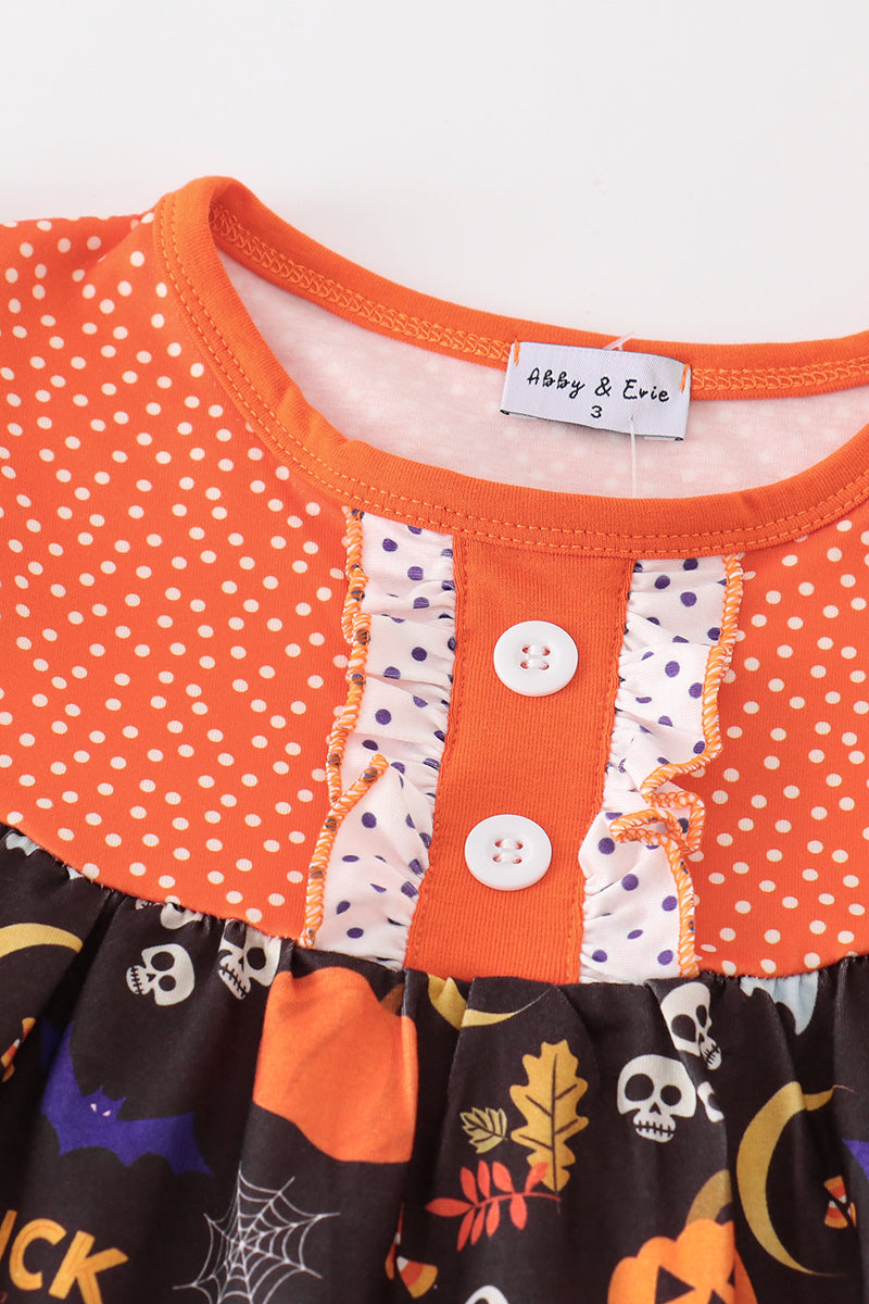 Orange Halloween Ruffle Girl Set