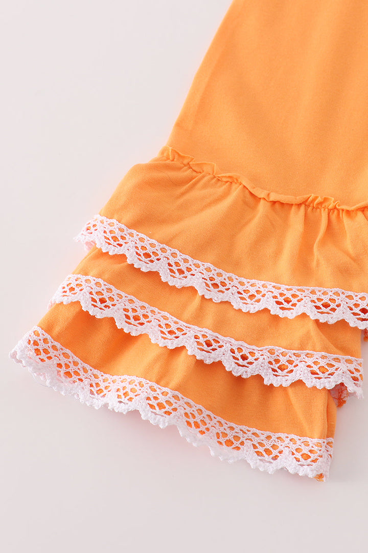 Pumpkin Floral Print Lace Ruffle Set