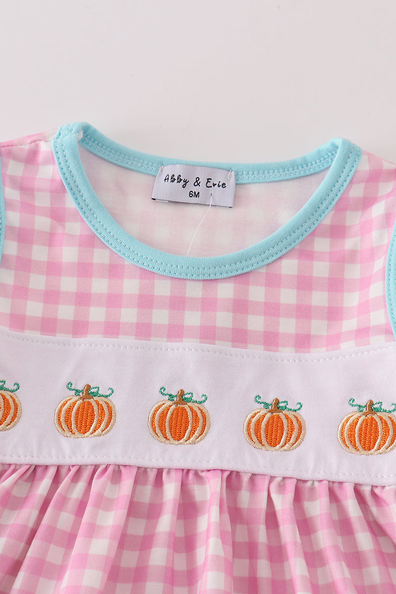 Pink Plaid Pumpkin Embroidery Baby Set