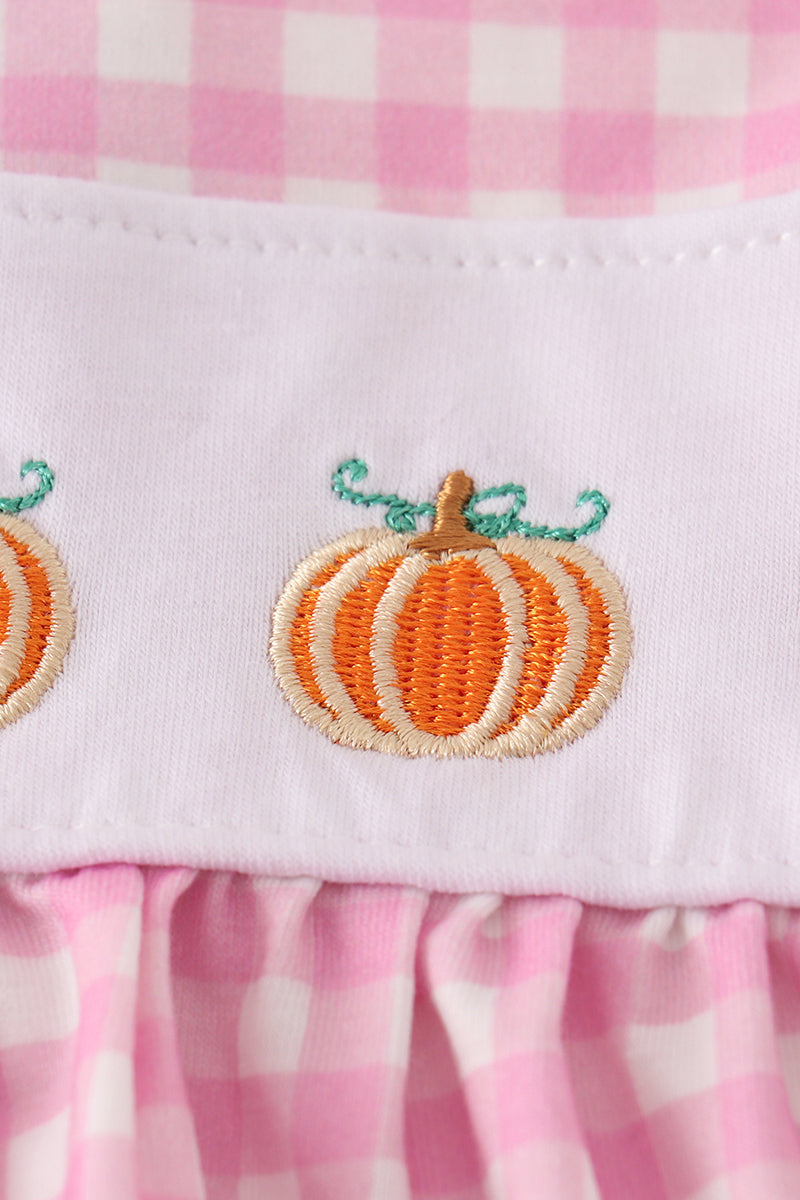 Pink Plaid Pumpkin Embroidery Baby Set