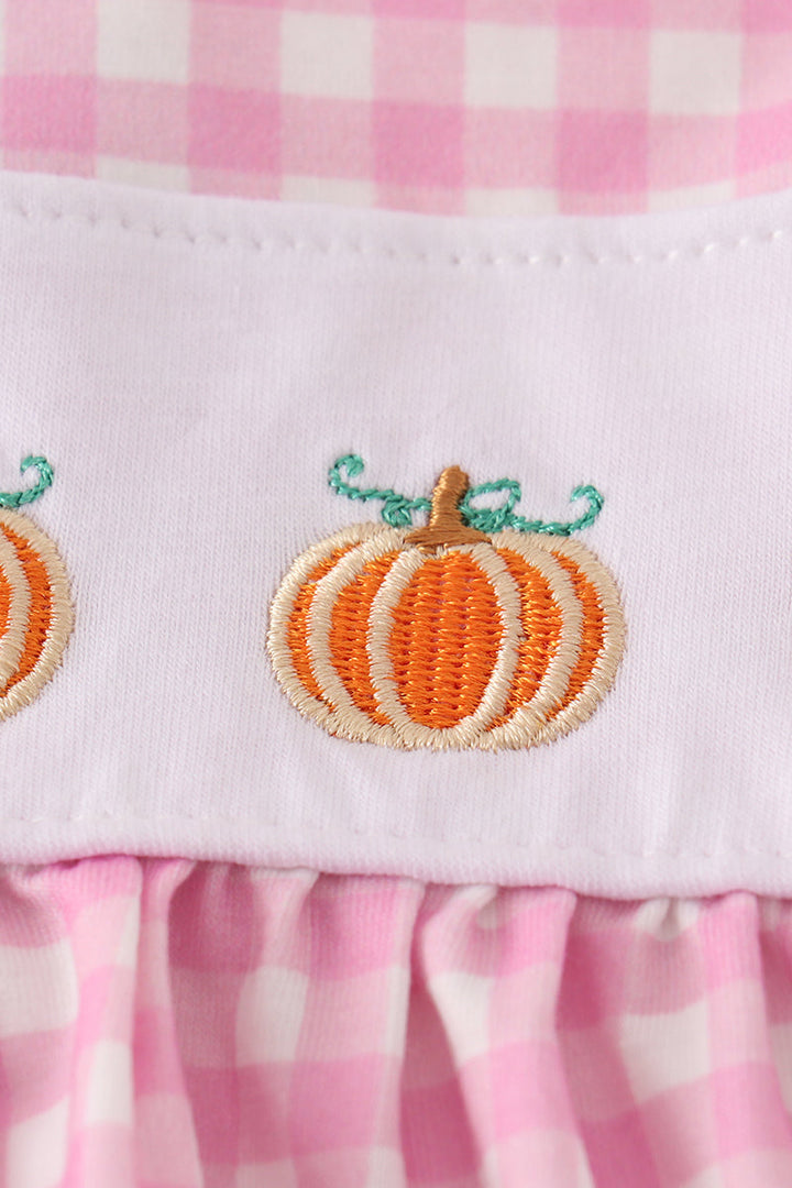 Pink Plaid Pumpkin Embroidery Baby Set