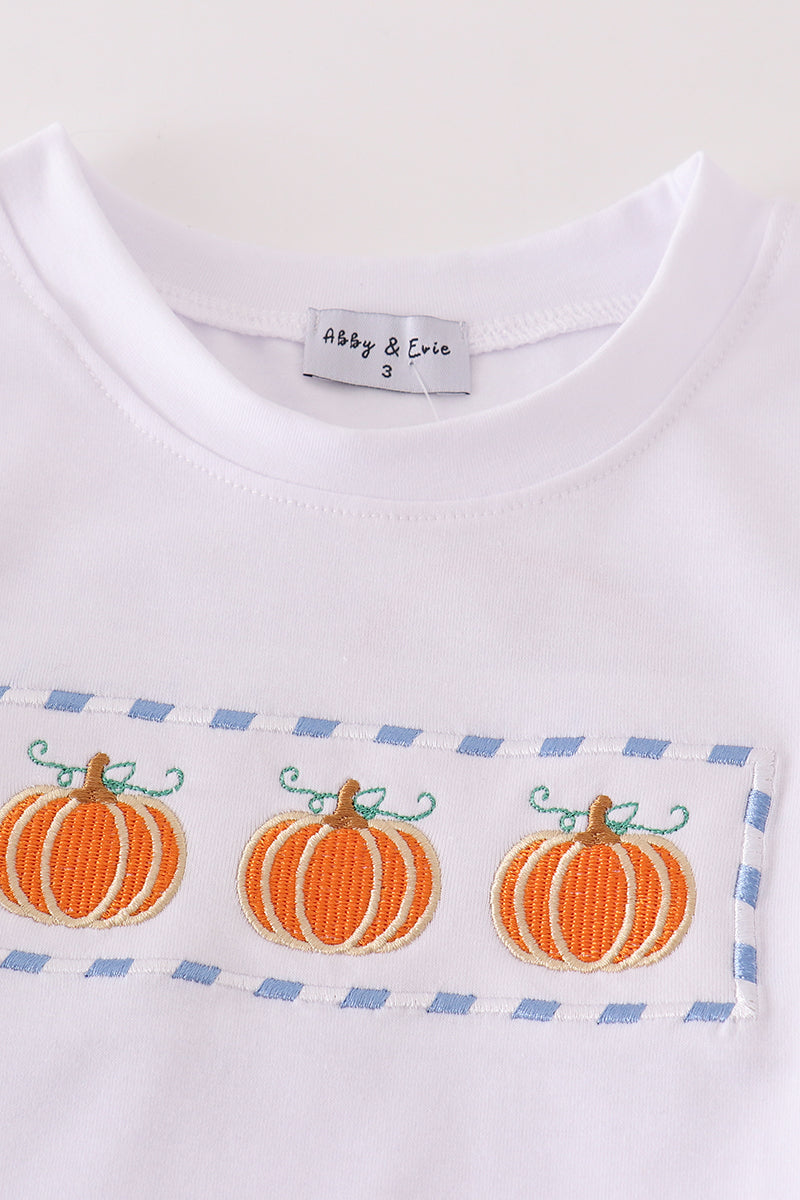 Blue Plaid Pumpkin Embroidery Boy Set