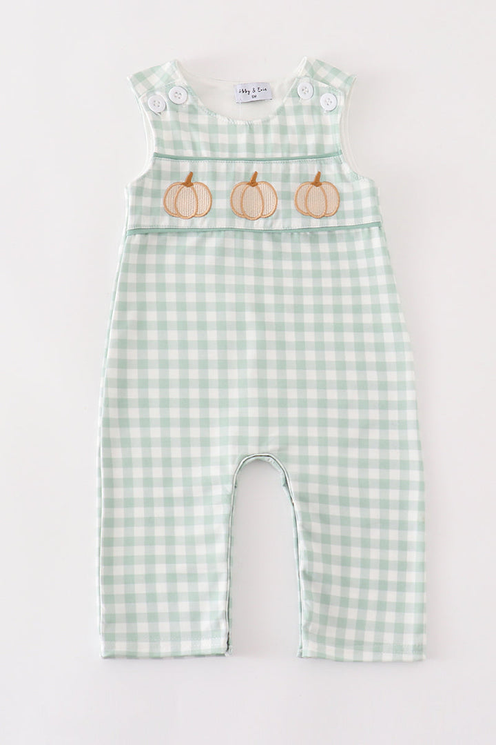 Green Gingham Pumpkin Embroidery Boy Jonjon