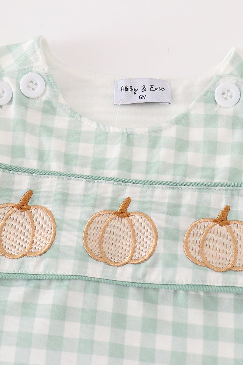 Green Gingham Pumpkin Embroidery Boy Jonjon