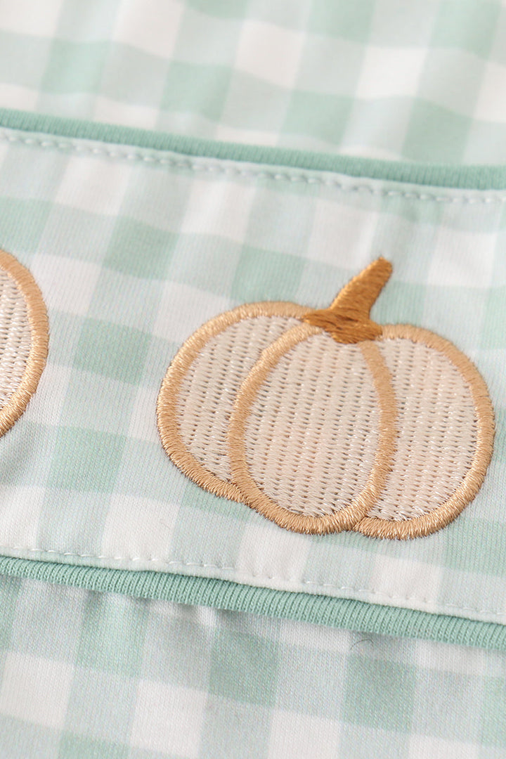 Green Gingham Pumpkin Embroidery Boy Jonjon