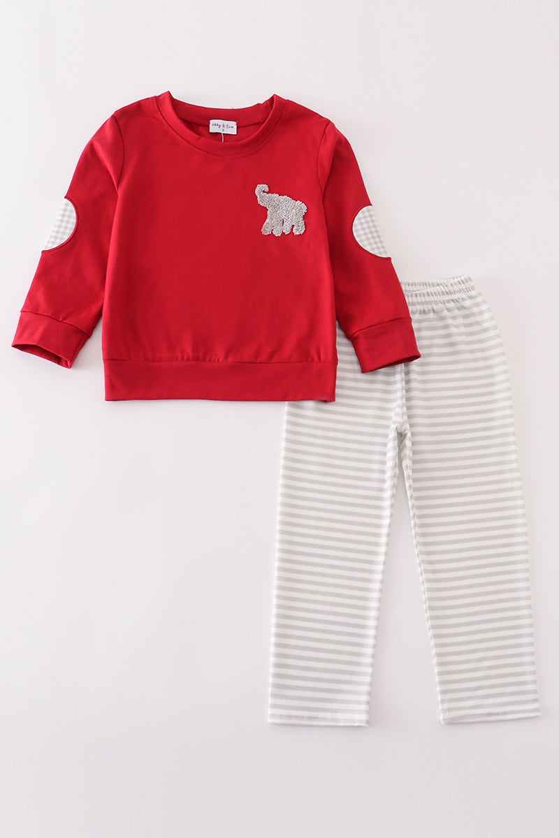 Maroon Alabama French Knot Boy Set