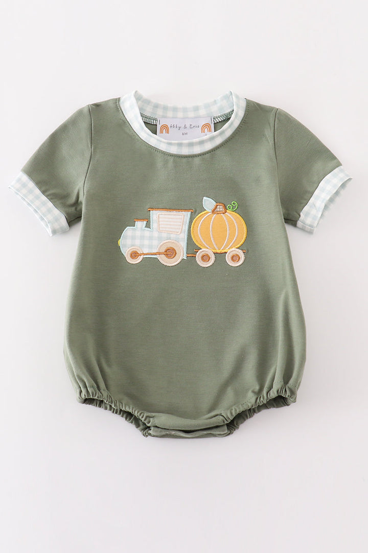 Green Train Pumpkin Applique Boy Bubble