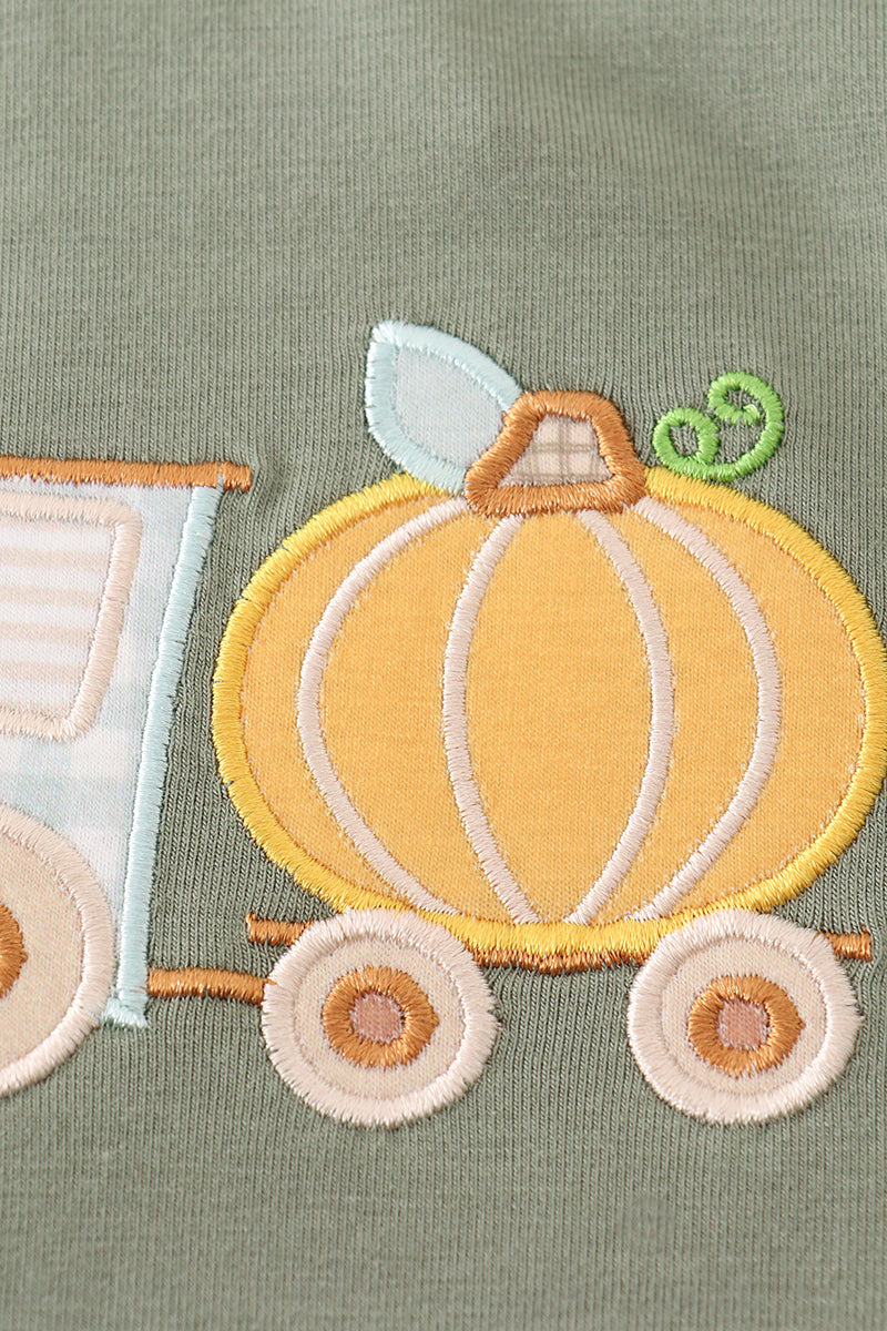 Green Train Pumpkin Applique Boy Bubble