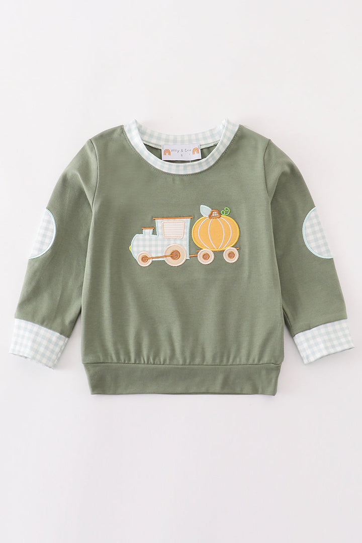 Green Train Pumpkin Applique Boy Top