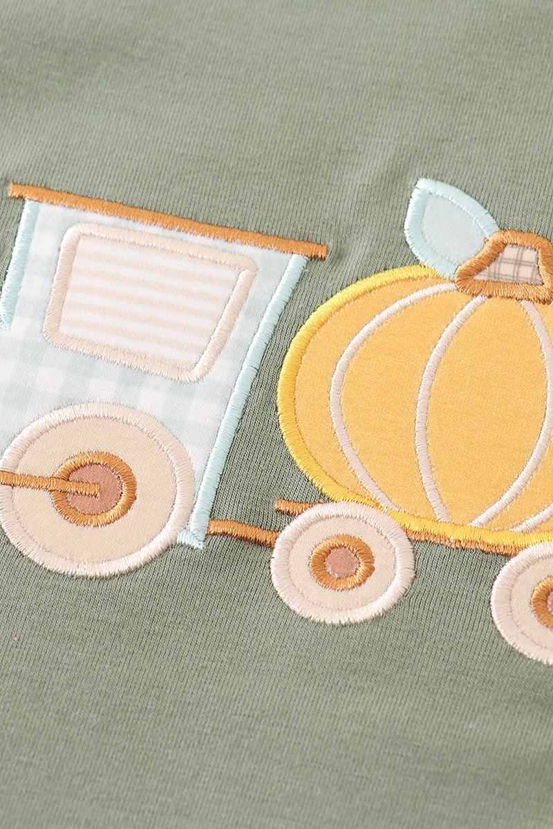 Green Train Pumpkin Applique Girl Set