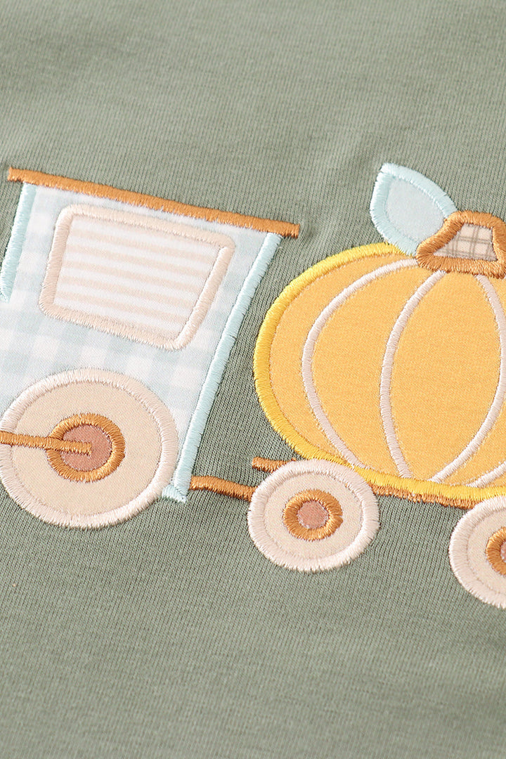 Green Train Pumpkin Applique Girl Set