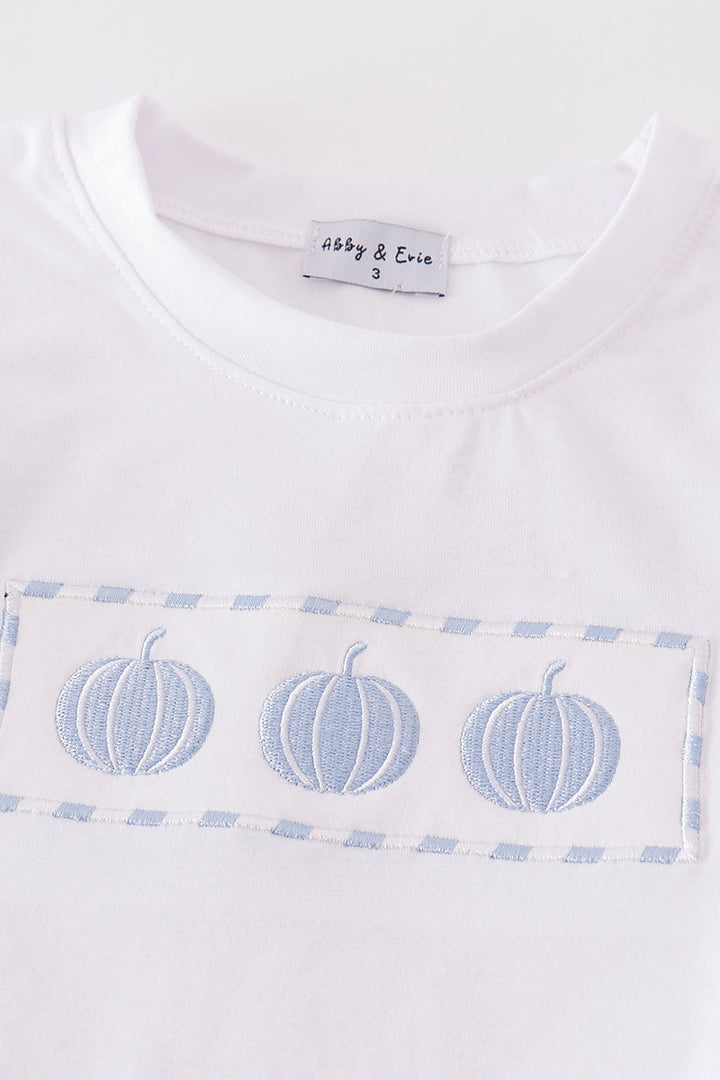 Blue Pumpkin Embroidery Plaid Boy Set