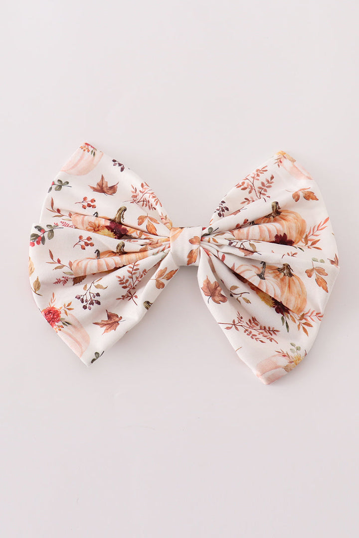 Coral Pumpkin Print Hair Sailor Bow