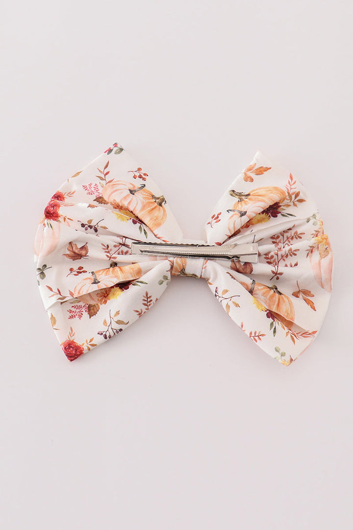 Coral Pumpkin Print Hair Sailor Bow