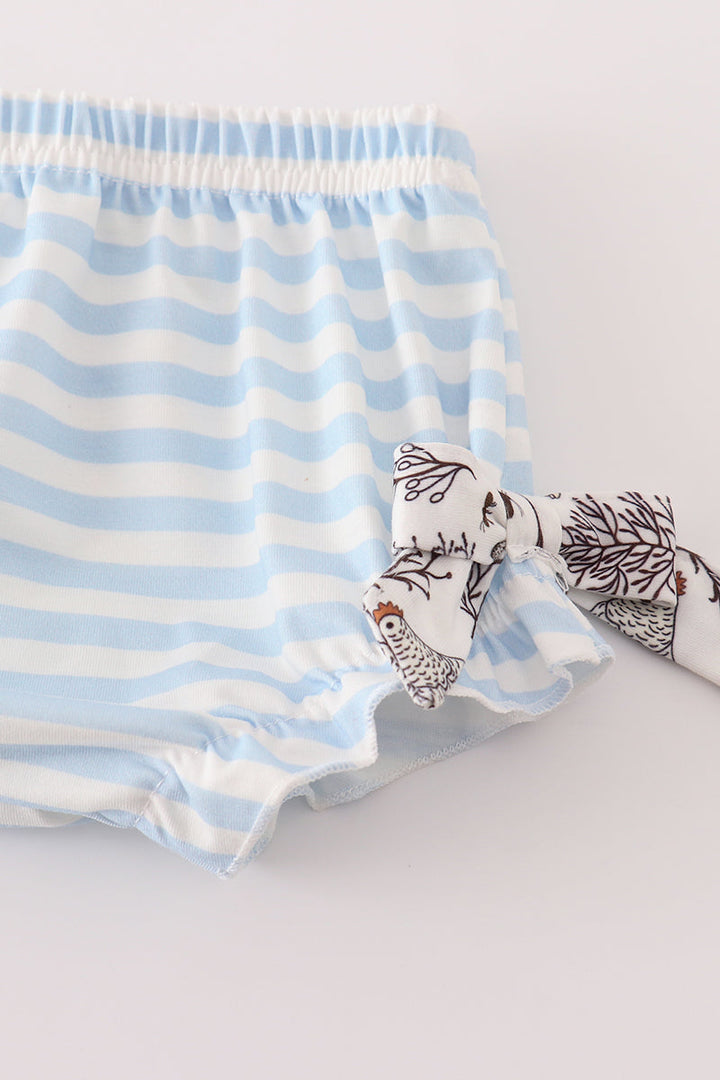 Blue Stripe Chicken Print Baby Set