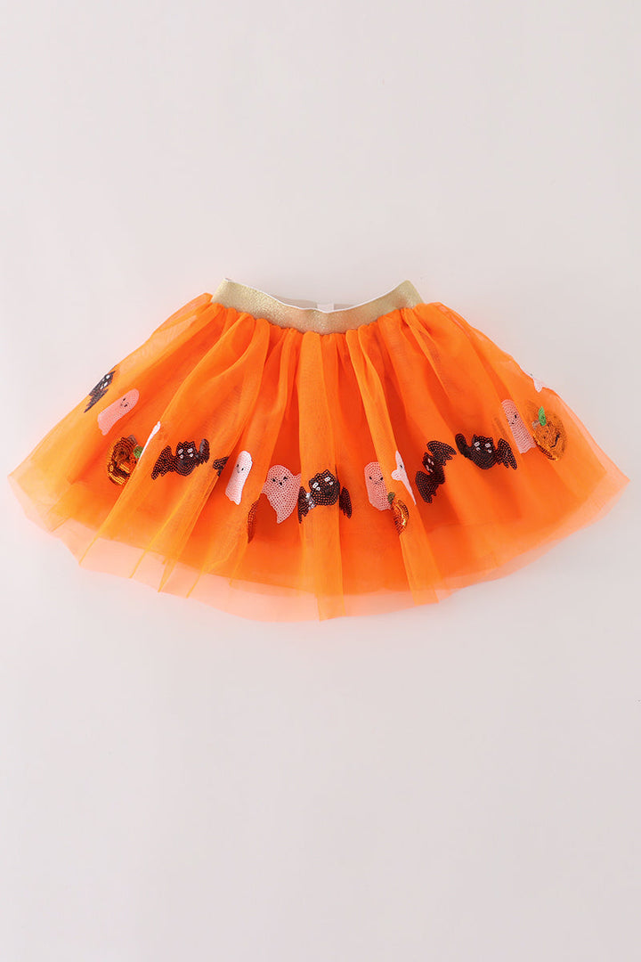 Orange Halloween Sequin Tutu Skirt