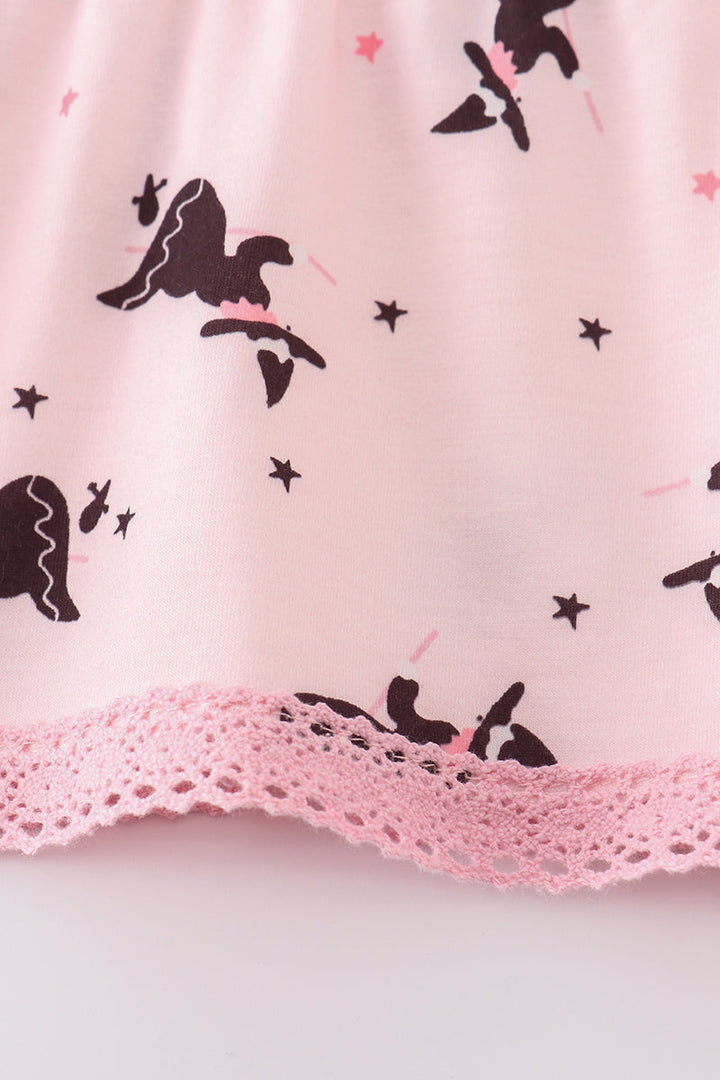 Pink Bat Print Tiered Dress