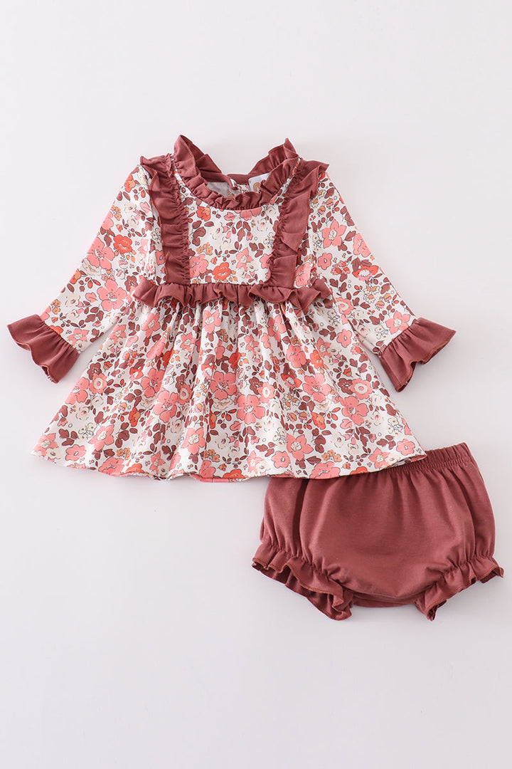 Fall Floral Print Girl Bloomer Set