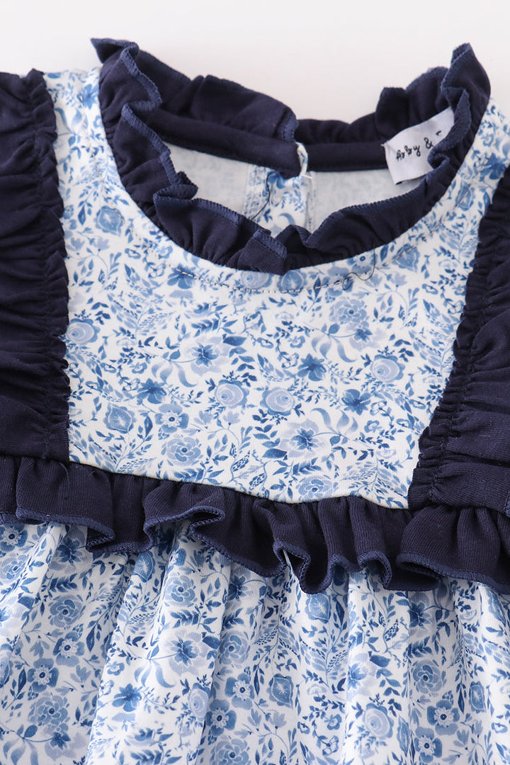 Blue Floral Print Baby Girl Set