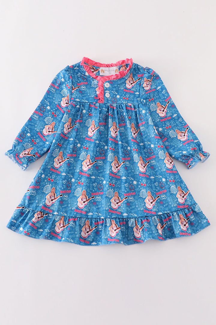 Blue Music Fan Girl Pajamas Dress