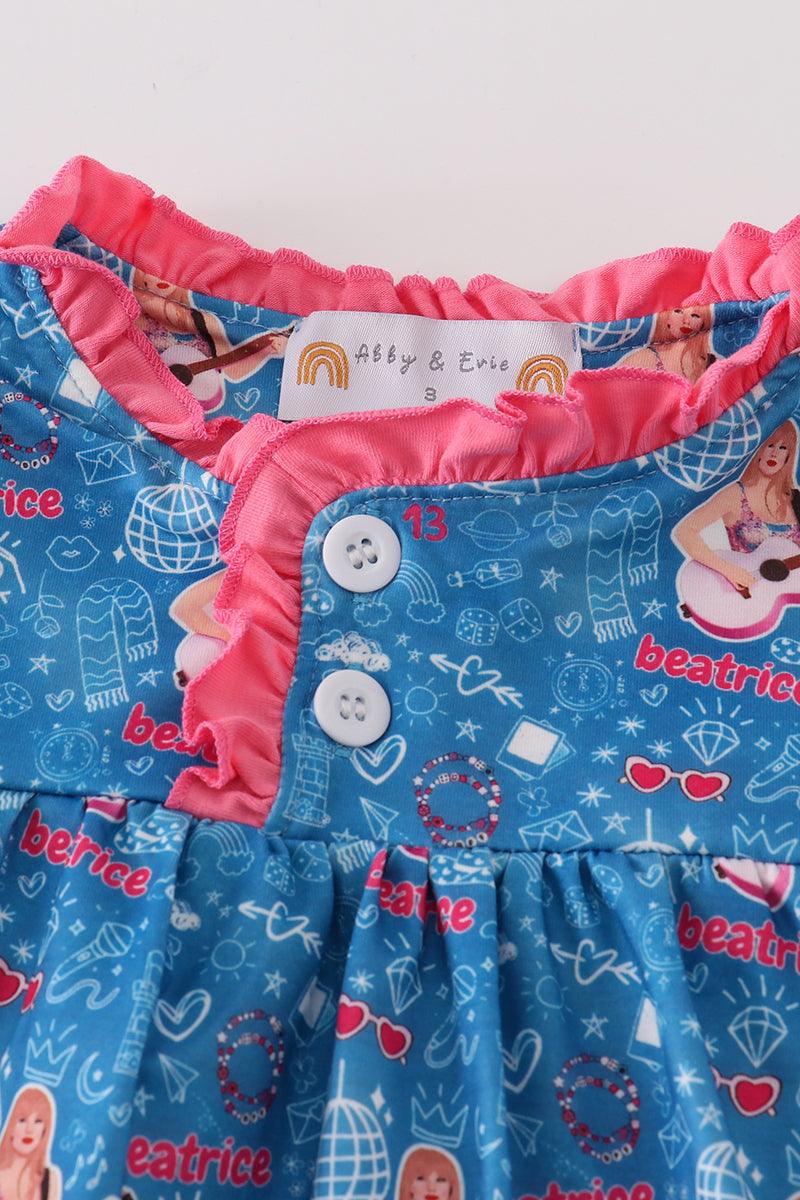 Blue Music Fan Girl Pajamas Dress