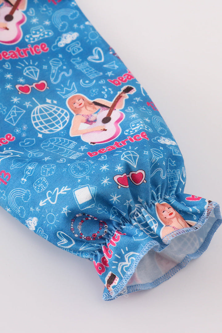 Blue Music Fan Girl Pajamas Dress