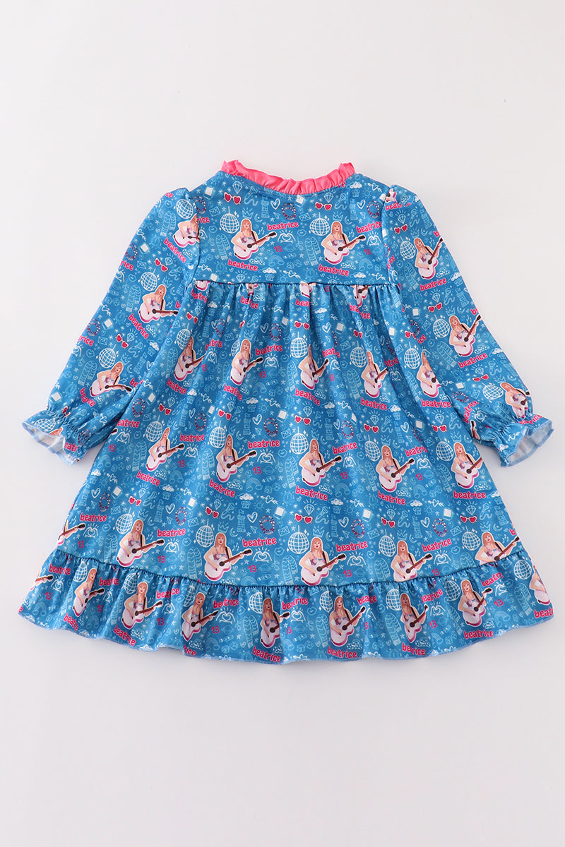 Blue Music Fan Girl Pajamas Dress