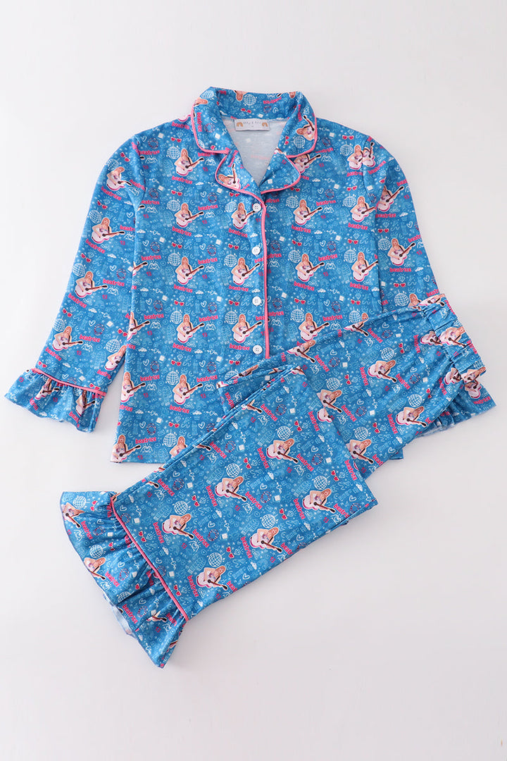 Blue Music Fan Women Pajamas Set