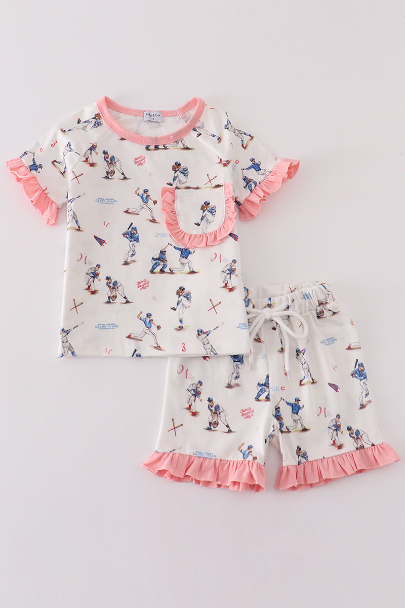 Baseball Print Girl Pajam Set